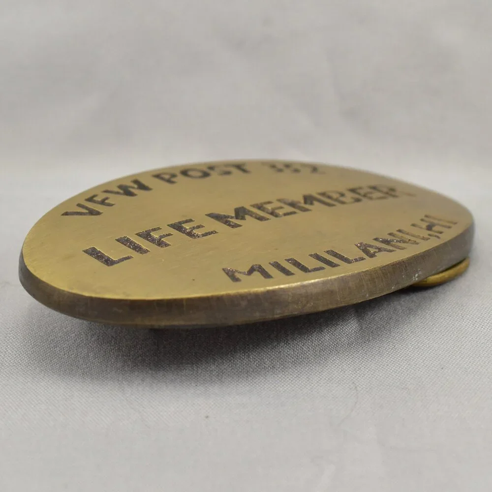 Belt Buckle Solid Bronze VFW Post 352 Life Member Mililani HI Hand Cast By Anade